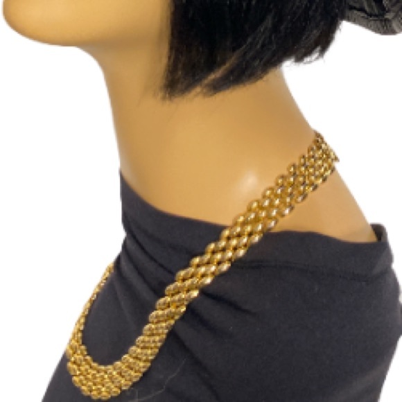 Vintage Statement Necklace Flat wide Collar Necklace links polish gold plated - Picture 4 of 10